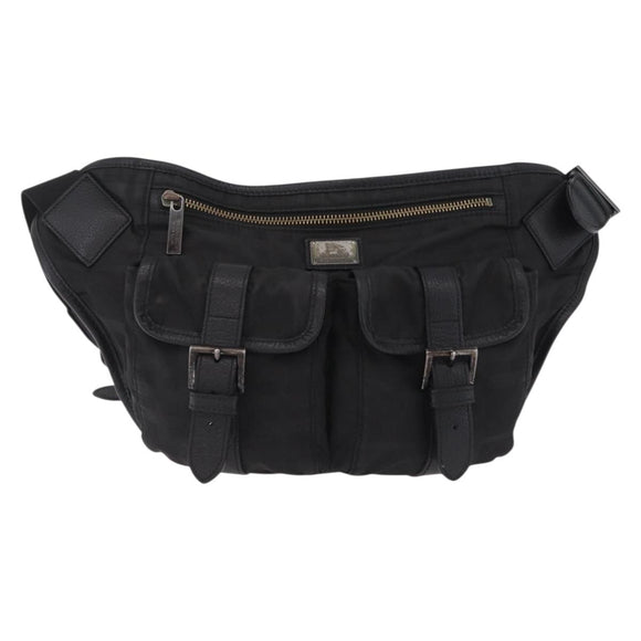BURBERRY Nova Check Black Label Waist Bag Nylon Black Silver Auth 211885