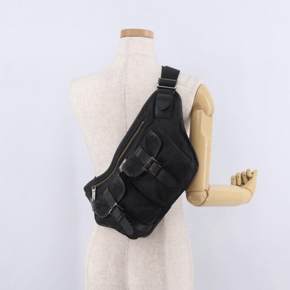BURBERRY Nova Check Black Label Waist Bag Nylon Black Silver Auth 211885