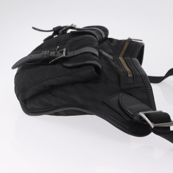 BURBERRY Nova Check Black Label Waist Bag Nylon Black Silver Auth 211885