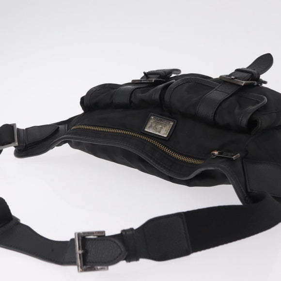 BURBERRY Nova Check Black Label Waist Bag Nylon Black Silver Auth 211885