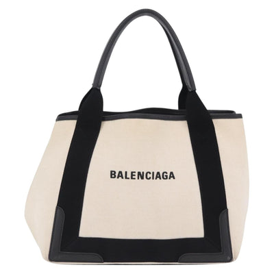 Balenciaga Navy Cabas S Hand Bag Canvas White Silver 339933 Auth 211886 - 0
