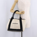 Balenciaga Navy Cabas S Hand Bag Canvas White Silver 339933 Auth 211886-25