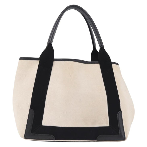 Balenciaga Navy Cabas S Hand Bag Canvas White Silver 339933 Auth 211886