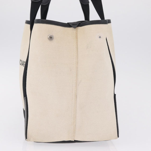 Balenciaga Navy Cabas S Hand Bag Canvas White Silver 339933 Auth 211886