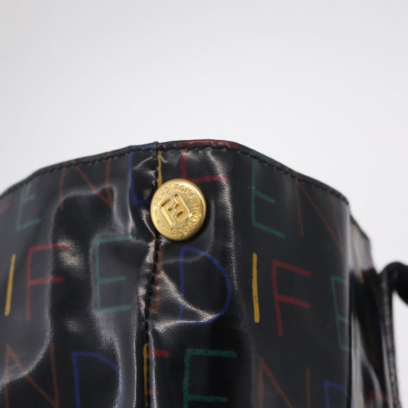 FENDI Hand Bag Patent leather Black Gold Auth 211887A