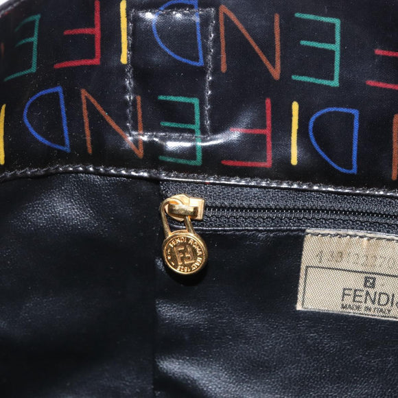 FENDI Hand Bag Patent leather Black Gold Auth 211887A