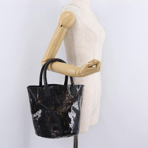 FENDI Hand Bag Patent leather Black Gold Auth 211887A