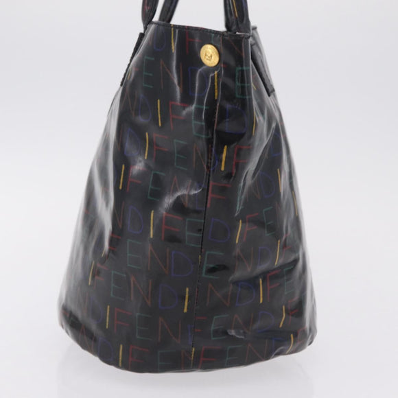 FENDI Hand Bag Patent leather Black Gold Auth 211887A