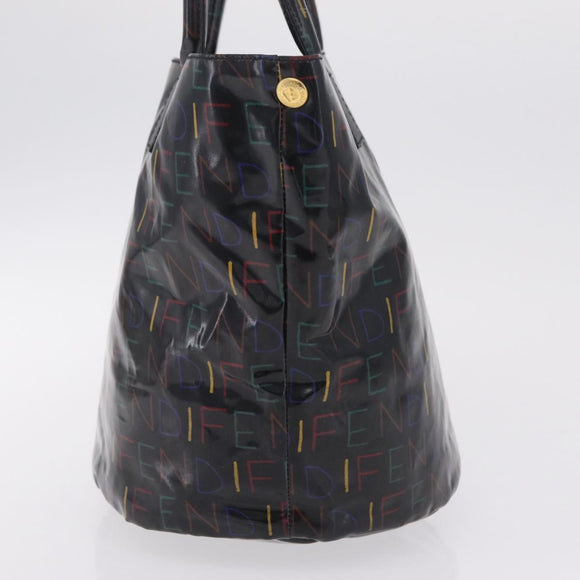FENDI Hand Bag Patent leather Black Gold Auth 211887A