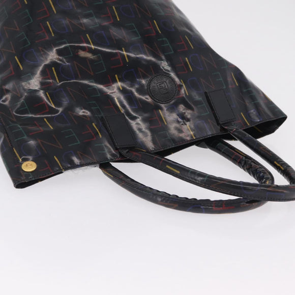 FENDI Hand Bag Patent leather Black Gold Auth 211887A