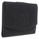CHANEL Bifold Wallet Caviar Skin Black Gold CC Auth 211888M-1