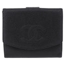 CHANEL Bifold Wallet Caviar Skin Black Gold CC Auth 211888M-2