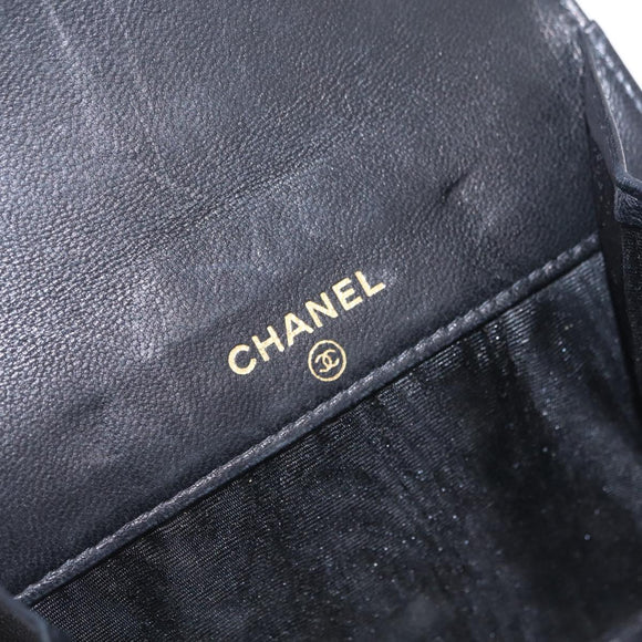 CHANEL Bifold Wallet Caviar Skin Black Gold CC Auth 211888M