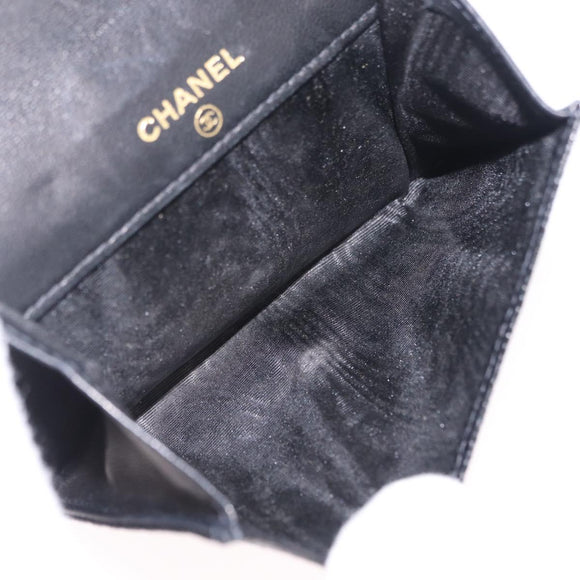 CHANEL Bifold Wallet Caviar Skin Black Gold CC Auth 211888M
