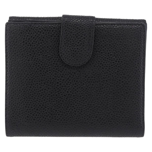 CHANEL Bifold Wallet Caviar Skin Black Gold CC Auth 211888M