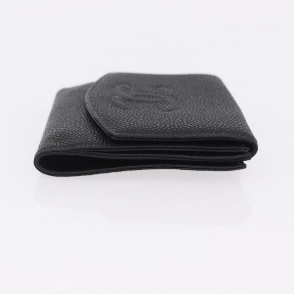 CHANEL Bifold Wallet Caviar Skin Black Gold CC Auth 211888M