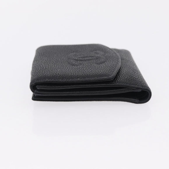 CHANEL Bifold Wallet Caviar Skin Black Gold CC Auth 211888M