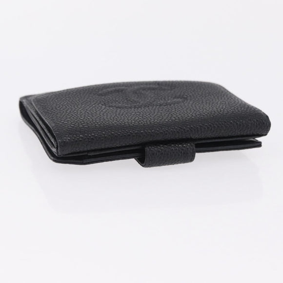 CHANEL Bifold Wallet Caviar Skin Black Gold CC Auth 211888M