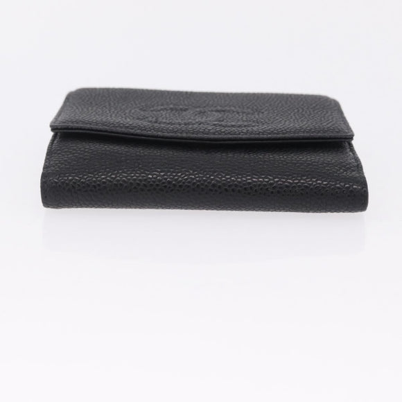 CHANEL Bifold Wallet Caviar Skin Black Gold CC Auth 211888M