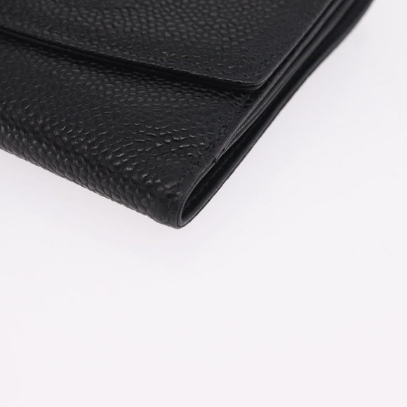 CHANEL Bifold Wallet Caviar Skin Black Gold CC Auth 211888M