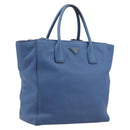 PRADA Tote Bag Leather Blue Silver Auth 211890-1