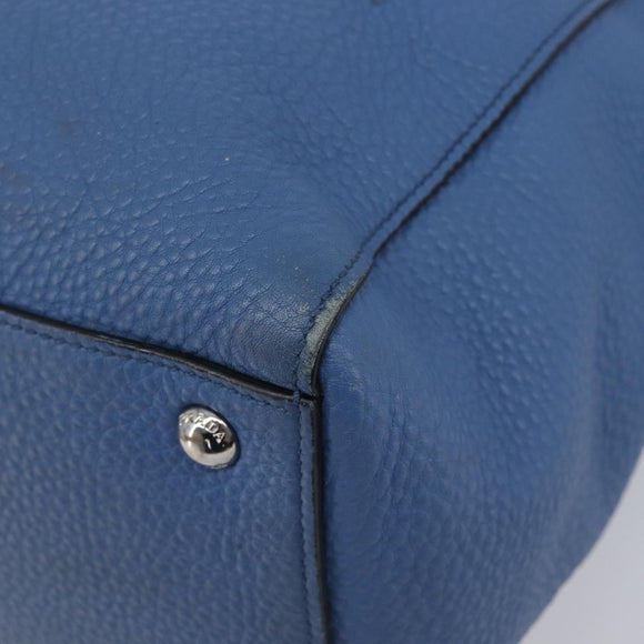 PRADA Tote Bag Leather Blue Silver Auth 211890