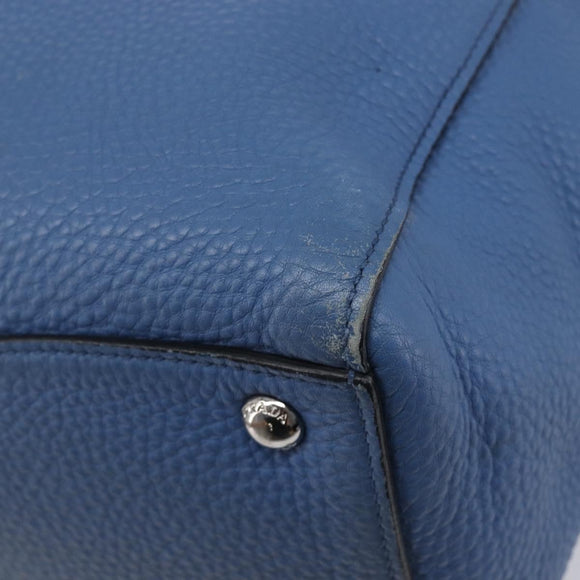 PRADA Tote Bag Leather Blue Silver Auth 211890