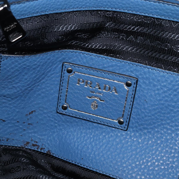 PRADA Tote Bag Leather Blue Silver Auth 211890