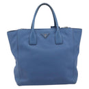PRADA Tote Bag Leather Blue Silver Auth 211890-2