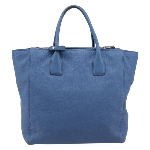 PRADA Tote Bag Leather Blue Silver Auth 211890