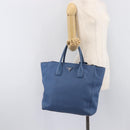 PRADA Tote Bag Leather Blue Silver Auth 211890-30