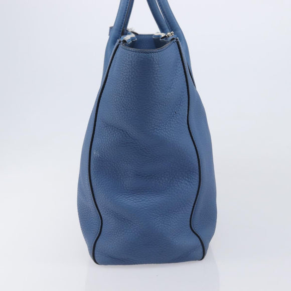 PRADA Tote Bag Leather Blue Silver Auth 211890