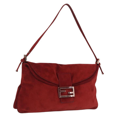 FENDI Mamma Baguette Shoulder Bag Suede Red 8BR002 Auth 211895SAV