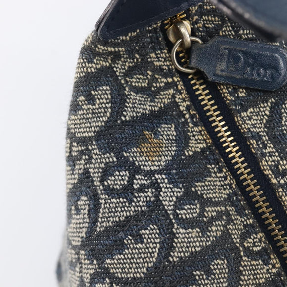 Christian Dior Trotter Canvas Hand Bag Navy Gold Auth 211902A