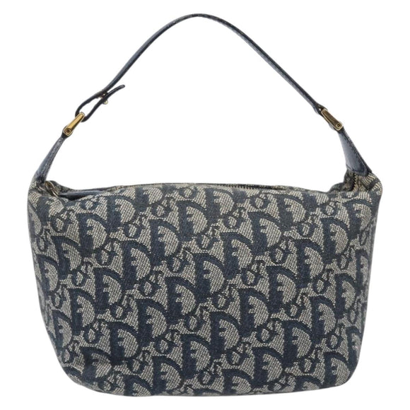 Christian Dior Trotter Canvas Hand Bag Navy Gold Auth 211902A