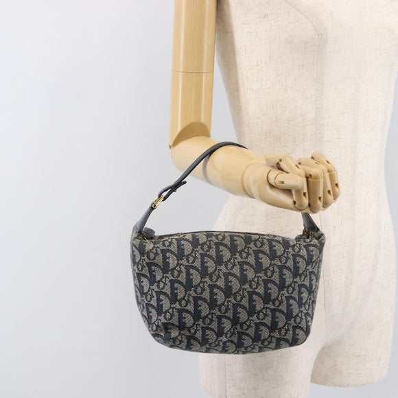Christian Dior Trotter Canvas Hand Bag Navy Gold Auth 211902A