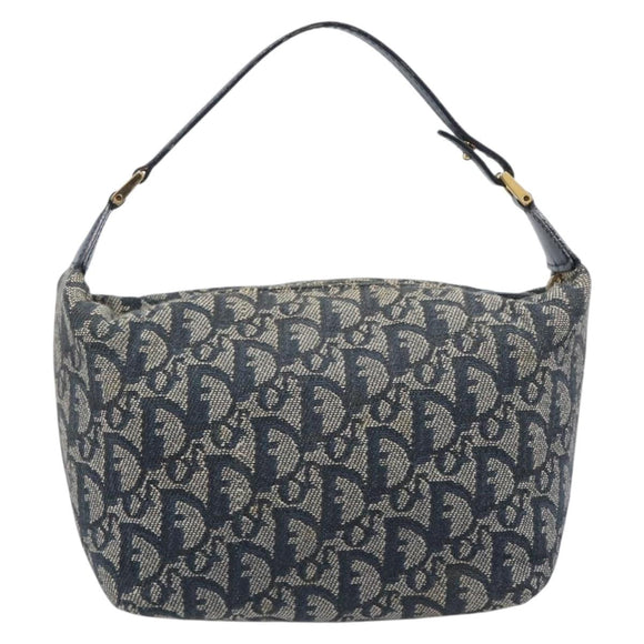 Christian Dior Trotter Canvas Hand Bag Navy Gold Auth 211902A