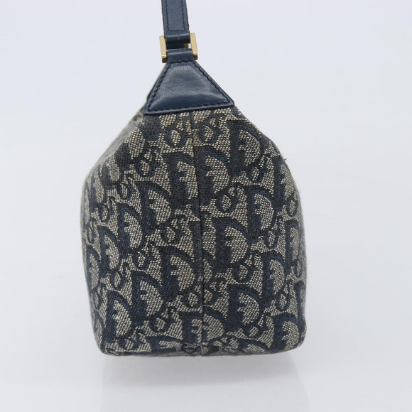 Christian Dior Trotter Canvas Hand Bag Navy Gold Auth 211902A