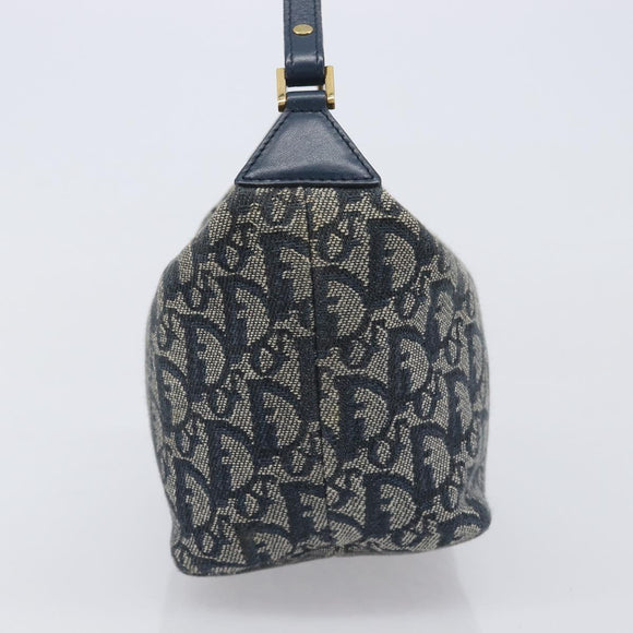 Christian Dior Trotter Canvas Hand Bag Navy Gold Auth 211902A