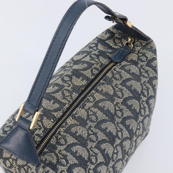 Christian Dior Trotter Canvas Hand Bag Navy Gold Auth 211902A