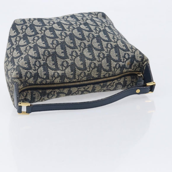 Christian Dior Trotter Canvas Hand Bag Navy Gold Auth 211902A