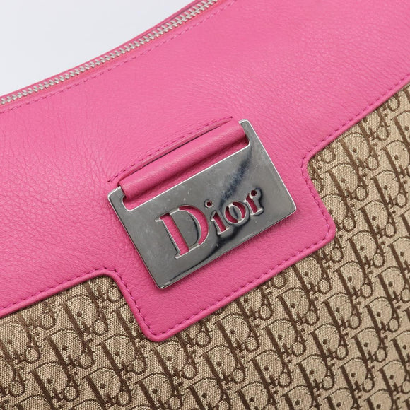 Christian Dior Trotter Canvas Shoulder Bag Beige Silver Auth 211903V