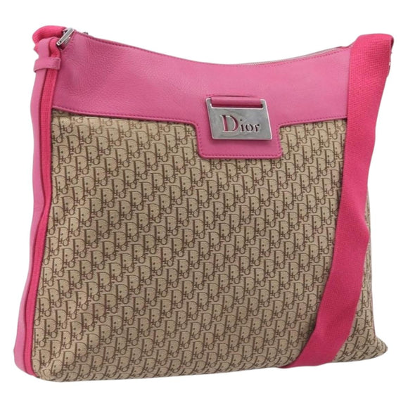 Christian Dior Trotter Canvas Shoulder Bag Beige Silver Auth 211903V