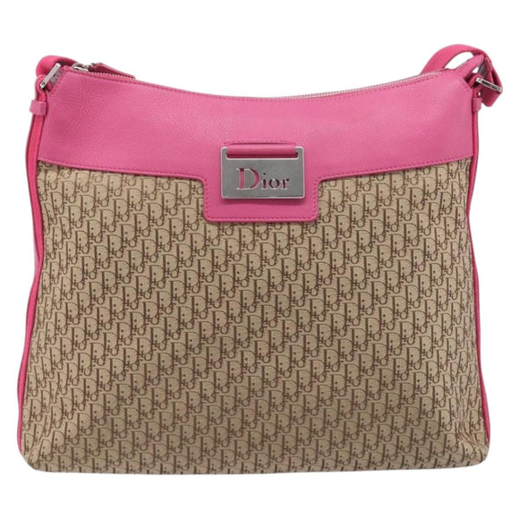 Christian Dior Trotter Canvas Shoulder Bag Beige Silver Auth 211903V