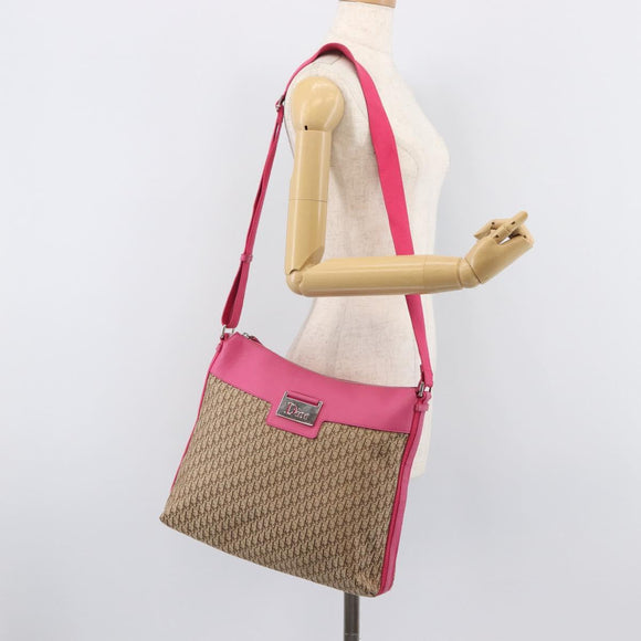 Christian Dior Trotter Canvas Shoulder Bag Beige Silver Auth 211903V