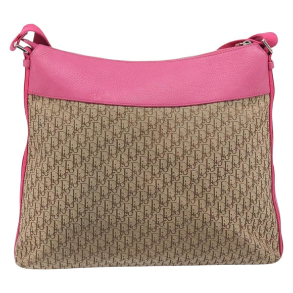 Christian Dior Trotter Canvas Shoulder Bag Beige Silver Auth 211903V