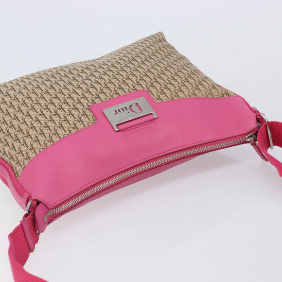 Christian Dior Trotter Canvas Shoulder Bag Beige Silver Auth 211903V