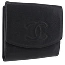 CHANEL Bifold Wallet Caviar Skin Black Gold CC Auth 211906A-1