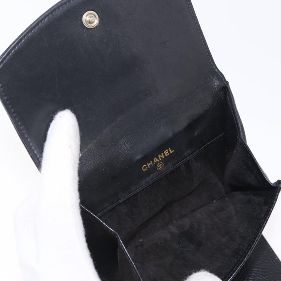 CHANEL Bifold Wallet Caviar Skin Black Gold CC Auth 211906A