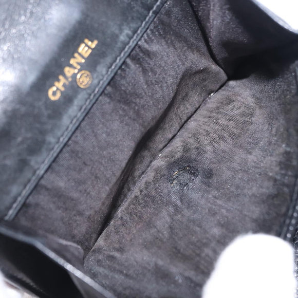 CHANEL Bifold Wallet Caviar Skin Black Gold CC Auth 211906A